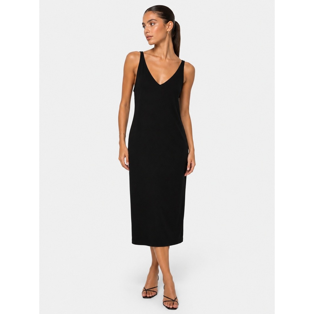 Rebecca Moses Black V-Neck Sheath Business Formal Dress 14 L NWT